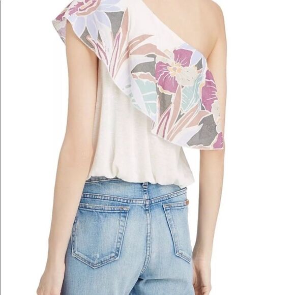 Free People Size S Annka Bubble Ivory Floral Ruffle One Shoulder Top NWT Sz S - Picture 5 of 6